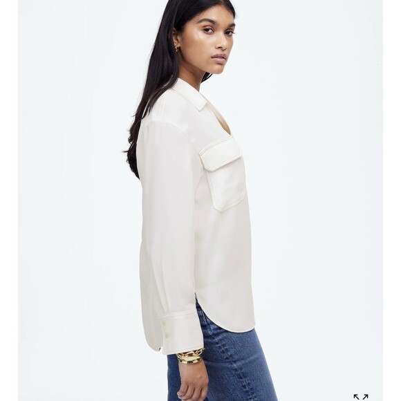 Madewell Contrast Stitch Popover Shirt XXS Ivory Long Sleeve Tunic Oversized - Picture 6 of 10